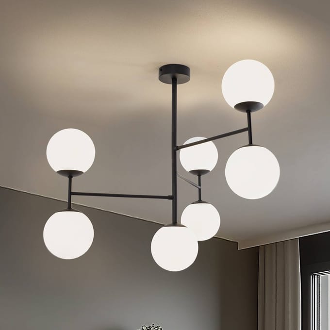 Domiluce Plafondlamp Korek, zwart/wit, glas, 75 cm, 7-lamps, E14