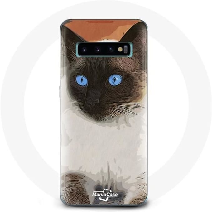 Coque pour Samsung Galaxy S10 Plus Siamois Noir et blanc Yeux Bleus