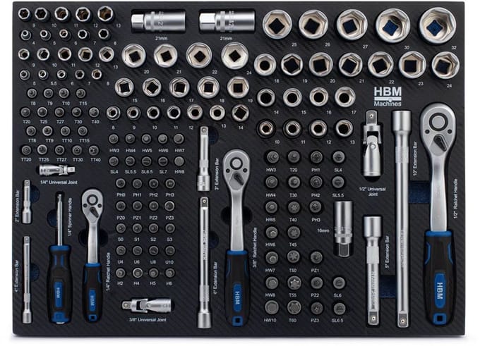 HBM inlay met doppenset, ratelset 145-delig