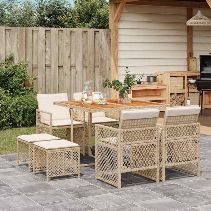 vidaXL - 9-delige - Tuinset - met - kussens - poly - rattan - beige