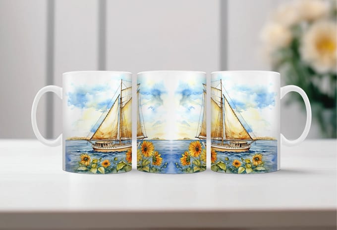 Auqarel koffiemok Zeilboot 4