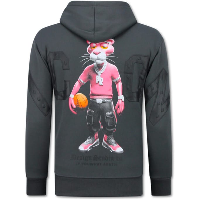 Oversized Hoodie Heren met Capuchon - ICON Panther Print - Dik Geweven - 5795 - Grijs