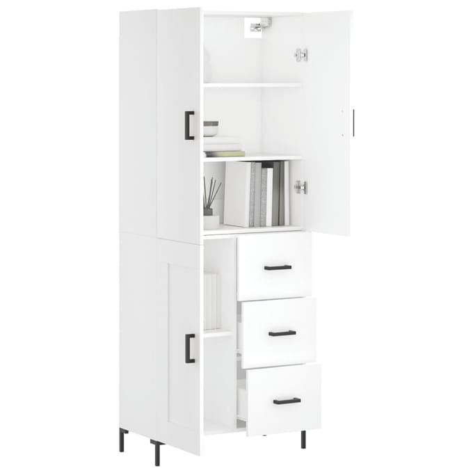 vidaXL - Hoge - kast - 69,5x34x180 - cm - bewerkt - hout - wit