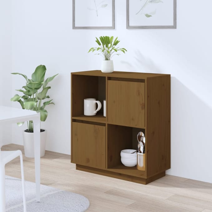 vidaXL - Dressoir - 74x35x80 - cm - massief - grenenhout - honingbruin