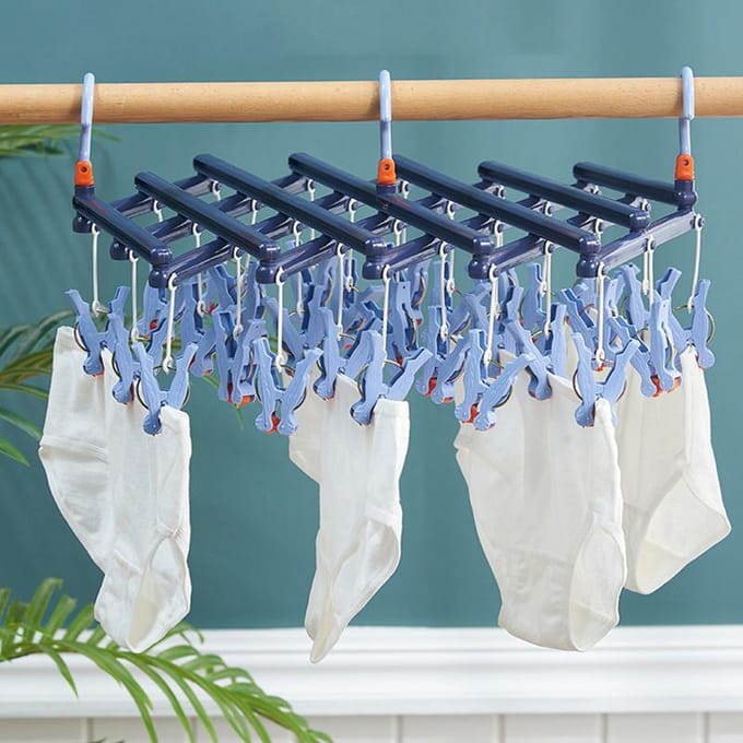 Plastic Opvouwbaar Multihoofd Droogrek Multi Clips Sokken Ondergoed Hanger Winddicht Multifunctioneel blue