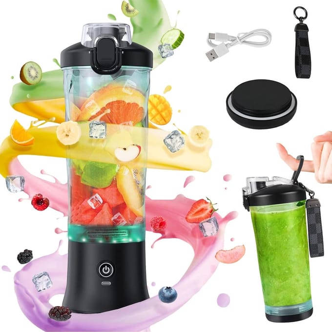 Draagbare mixer - Smoothie maker - Drankjes maken - 6 roestvrijstalen messen - 600 ml - Zwart
