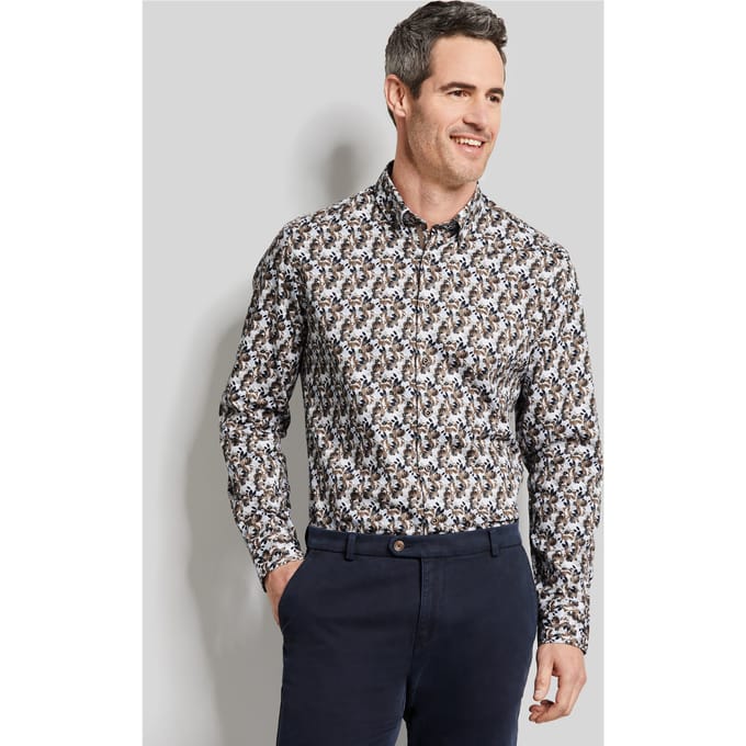 Bugatti Herren Twill overhemd met bloemenprint