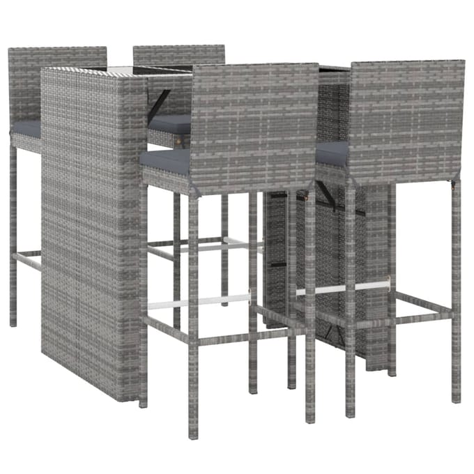 vidaXL - 5-delige - Tuinbarset - met - kussens - poly - rattan - grijs