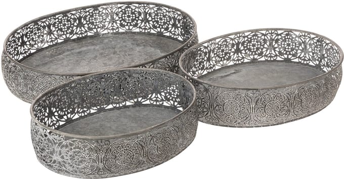 Decoratieve schaal van metaal, ovaal, grijs, 25,5/29/34,5 cm, set van