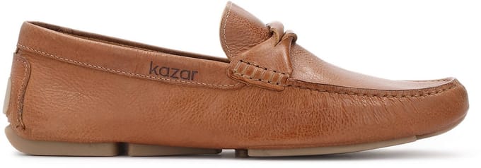 Brown men's moccasins with turned up leather appliqué