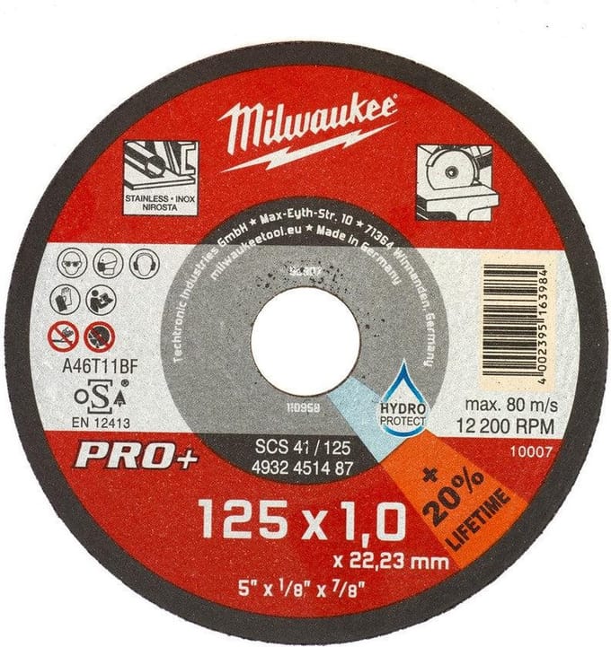 Milwaukee doorslijpschijf metaal PRO+ SCS41 125x22,2x1mm