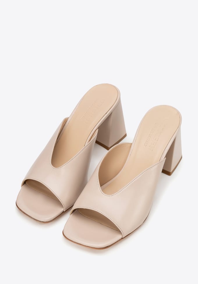 Wittchen Dames beige muiltjes van echt leer met blokhak