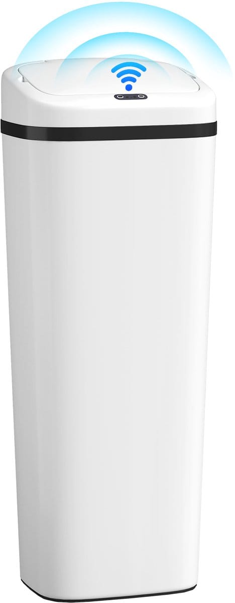 HOMCOM Sensor Prullenbak - Roestvrij Staal - 33x25x84cm - Wit