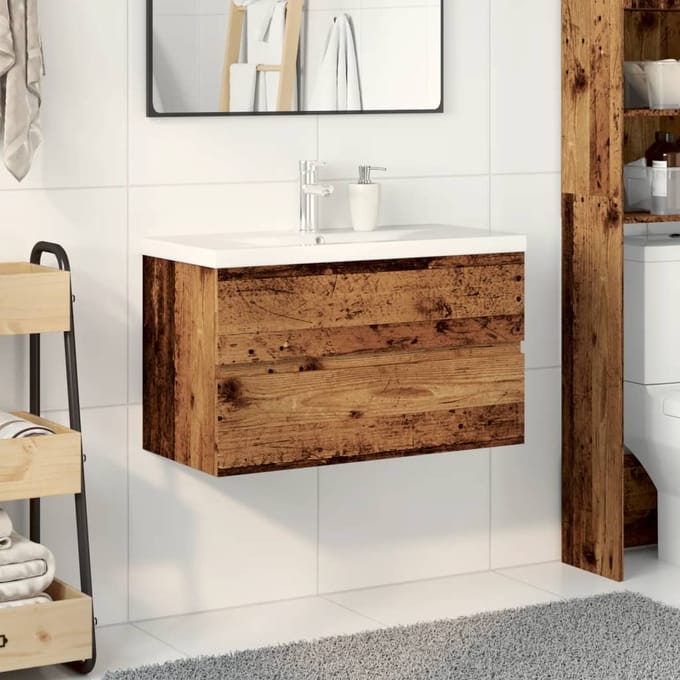 vidaXL - Wastafelkast - met - ingebouwde - wasbak - oud - houtkleurig