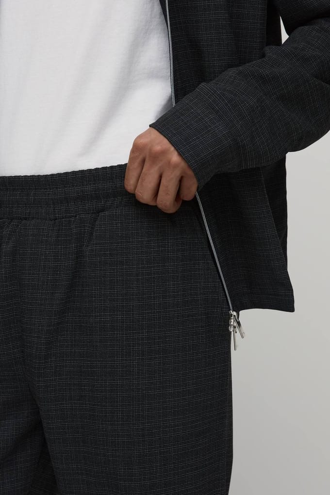 Micro Check Pleat Front Straight Leg Trouser Co-ord | Charcoal | Size Medium