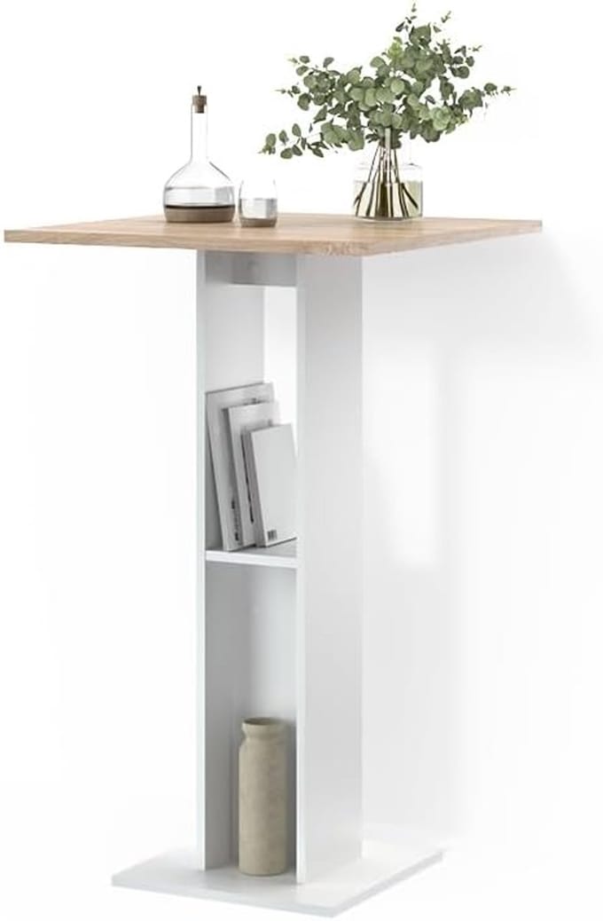 Bartafel - Eethoek tafel - Kleine ruimtes - Stabiele constructie - 65x65x106cm - Wit Sonoma