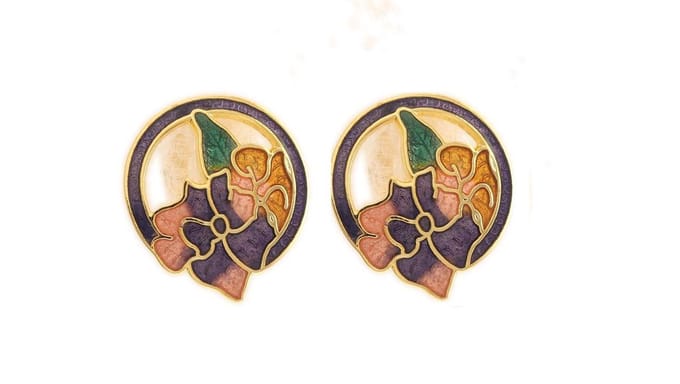 Behave - Oorringen dames - bloemmotief - paars - 2 cm - vintage rond