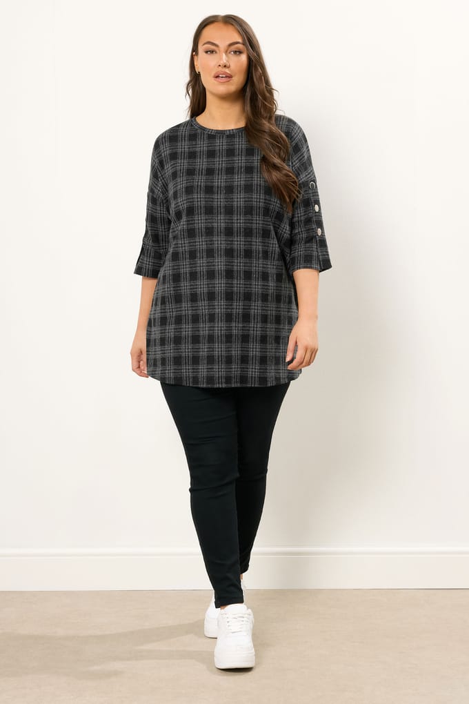 Yours Grey Check Print Button Top Size 50-52