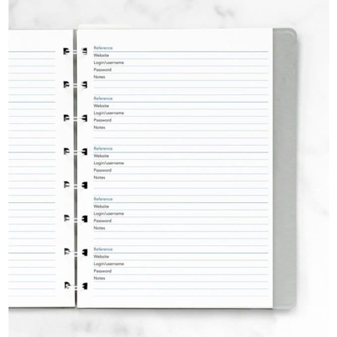 Filofax interieur, formaat a5, uitvoering wachtwoorden notitiepapier à 20 vel