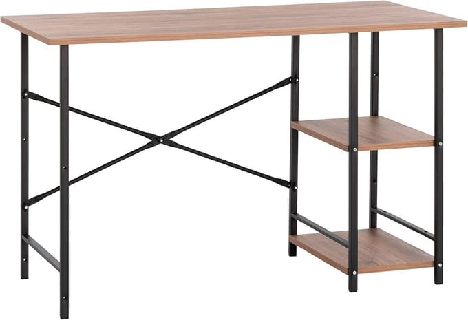 Bureau met 2 legplanken Tafel Computerwerkplek Metaal en Houtkleur 120x60 cm