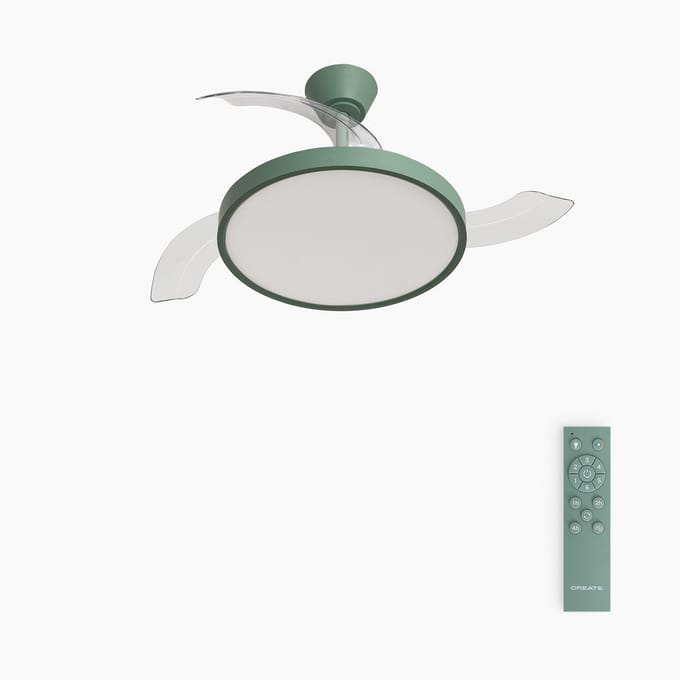 CREATE - Plafondventilator 40W stil met intrekbare bladen met licht - Ø91cm - Sage - Afstandsbediening - WIND CLEAR STUDIO