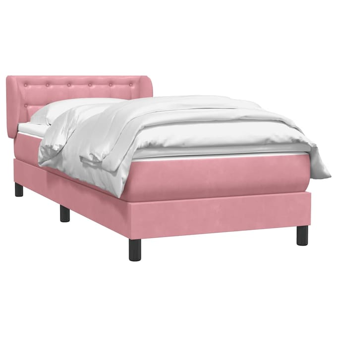vidaXL - Boxspring - met - matras - fluweel - roze - 80x220 - cm