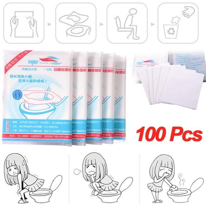 100 Pièces Coussinets de Toilettes Hygiéniques Portables Papier Tapis Housse de Siège de Toilettes Jetable white