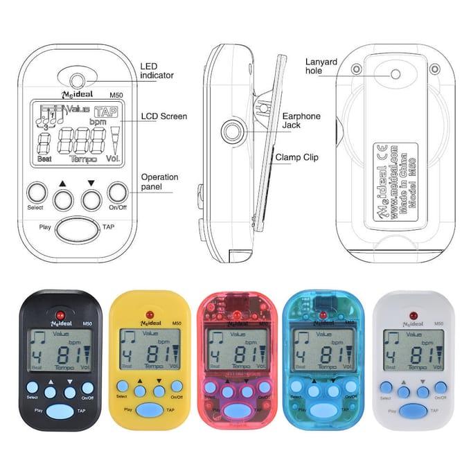 Lichtgewicht en mini-professioneel clip-on digitaal beat-metronoom LCD-scherm voor muziekinstrumenten zwart
