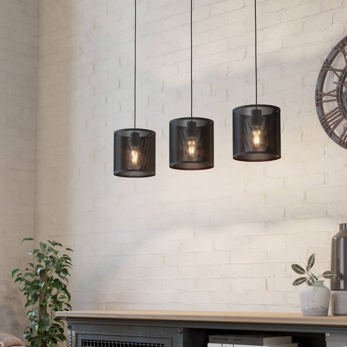EGLO Hanglamp Manby, lengte 90 cm, zwart, 3-lamps, staal