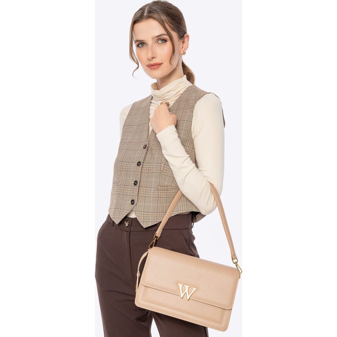 Wittchen - Leren Schoudertas - Beige - Decoratieve Chwost - Twee Compartimenten