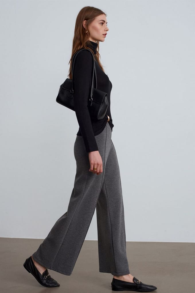 Dames Mid-Waist Wijde Pijpen Geweven Broek