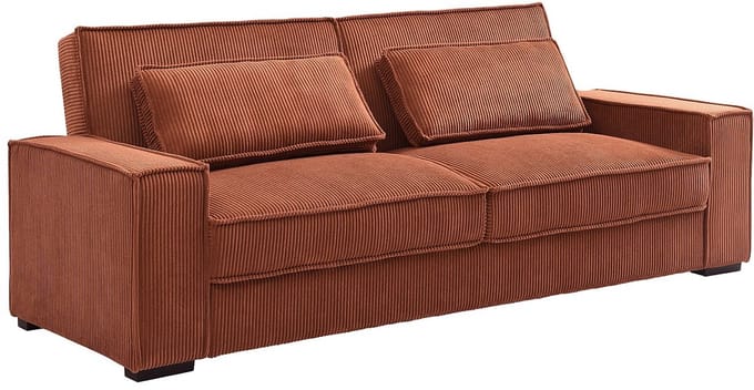 Vente-unique Driezitsslaapbank van terracottakleurig ribfluweel FINORO