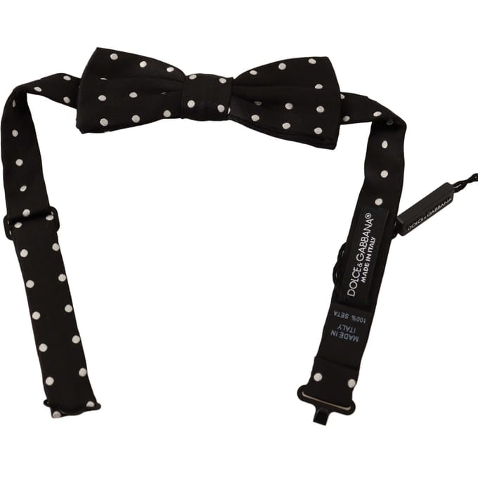 Dolce & Gabbana Mannen Zwart Wit Polka Dot Zijde Verstelbare Hals Papillon Strik
