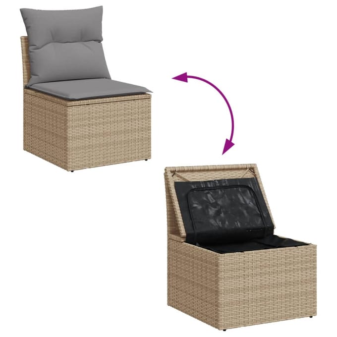 vidaXL - 13-delige - Loungeset - met - kussens - poly - rattan - gemengd - beige