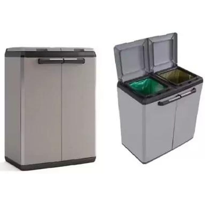 Kis Afvalscheidingsbak Split Premium - Kunststof - Grijs - 40x80x19.5cm - 220l