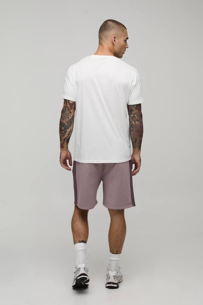 Relaxed Fit Panelled Jersey Short | Mauve | Size Small