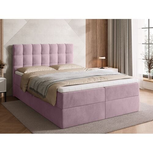 BroMARKT Boxspringbed met hoofdeinde, matras en dekmatras - DETROIT - 140x200 - poederroze