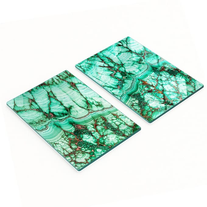 Set van twee decoratieve glazen snijplanken van malachiet, 2x40x52 cm