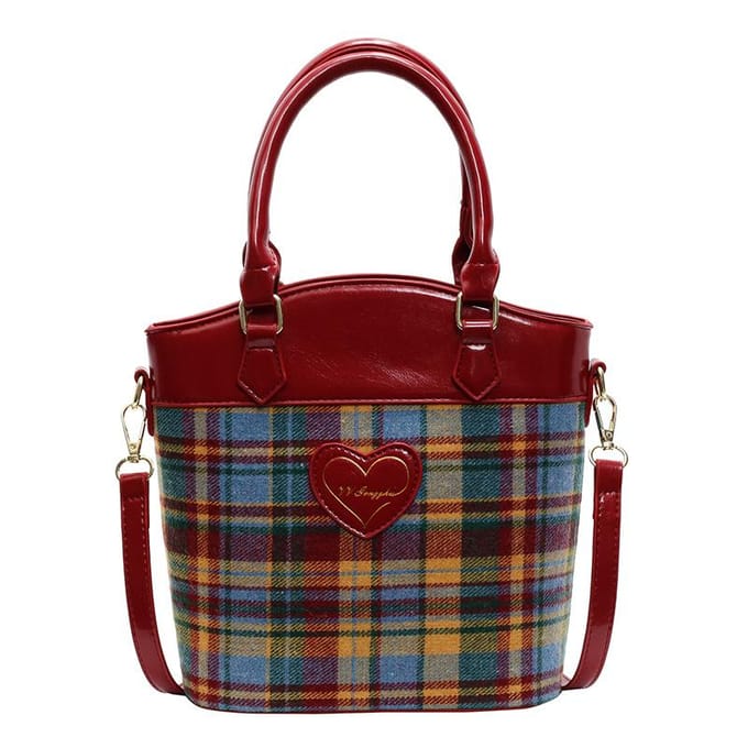 Rood Geruite Steek PU Leer Schoudertas Mode Literair Messenger Bag Casual Emmer Tas rood