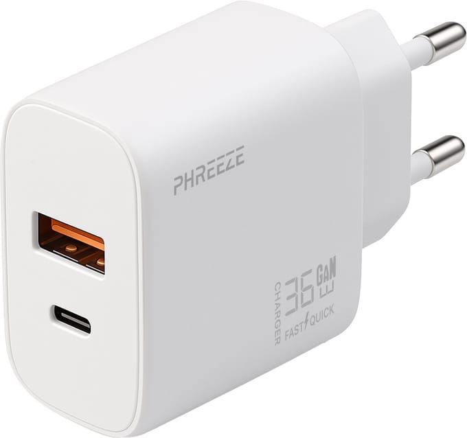 Usb C adapter 35w 2 poorten - Oplader usb & usb C - Snellader - Gan - Wit - Phreeze
