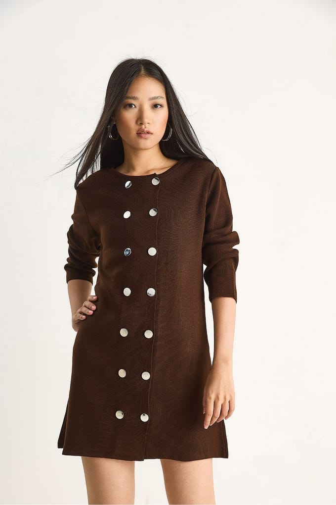 Gebreide Mini-jurk met Knopen