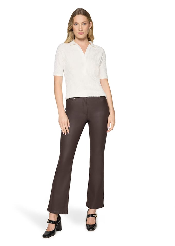 Gestructureerd poloshirt met tricot kraag - gebroken wit - Gr. 48 van Goldner Fashion