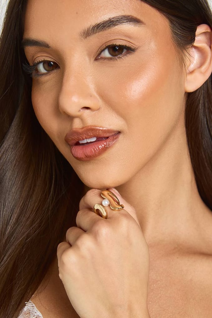 boohoo Dames Abstracte Parel Ring | Goud | Maat: Small/Medium