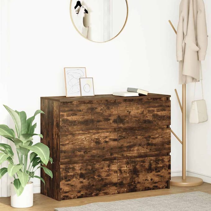 vidaXL - Dressoir - 100x35x76 - cm - bewerkt - hout - gerookt - eikenkleurig