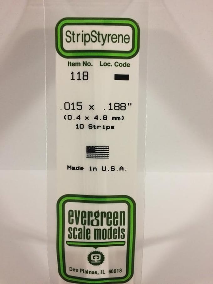 Evergreen Modelbouwdecoratie - 118 Strip 0,4mmX4,8mmX35cm - 10 stuks Styreen
