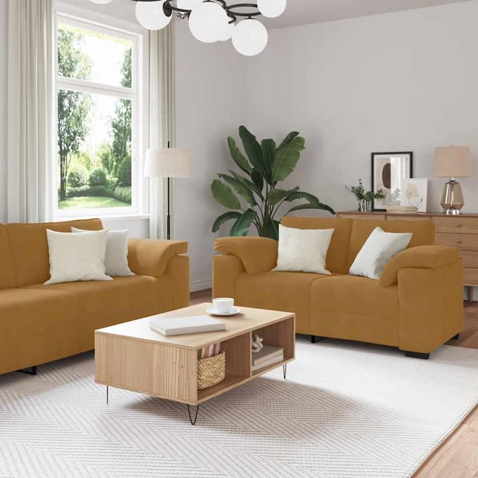 vidaXL - 3-delige - Loungeset - met - kussens - fluweel - bruin