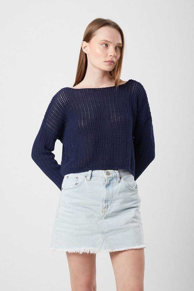Gehaakt Crop Top met Boot-Hals