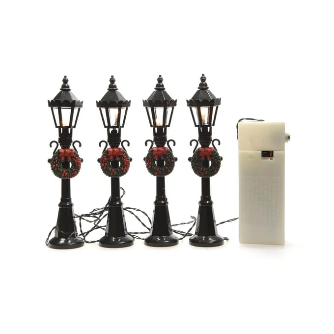 4 stuks kerstdorp straatlantaarn met verlichting