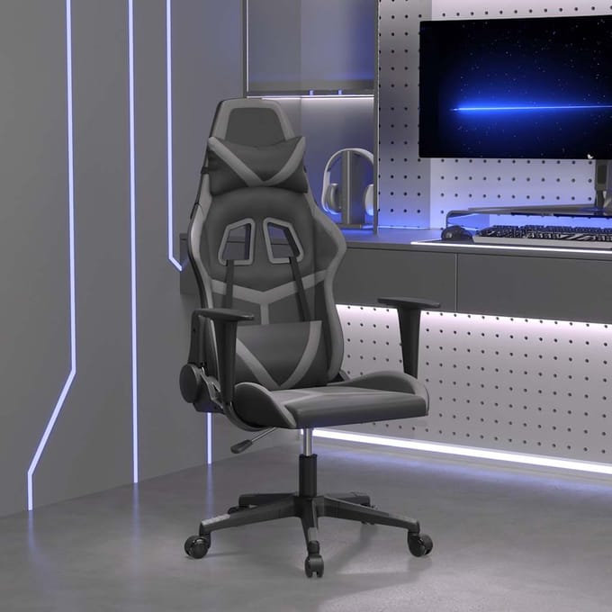 vidaXL - Massage - gamestoel - kunstleer - zwart - en - grijs