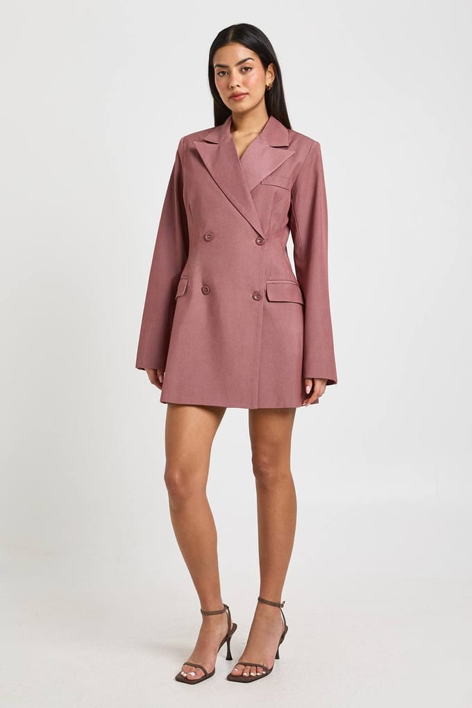 boohoo Dames Schoudervulling Blazer Jurk | Dusty Mauve | Maat: 40